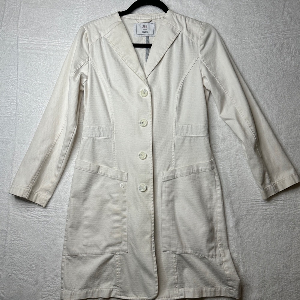 Figs Lab Coat Women XS White 100% Cotton Button Front Pockets No. Lab 1023